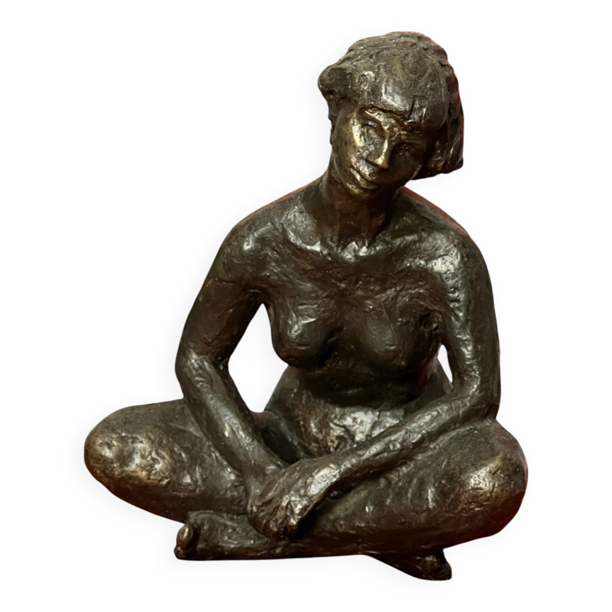Sculpture bronze femme assise