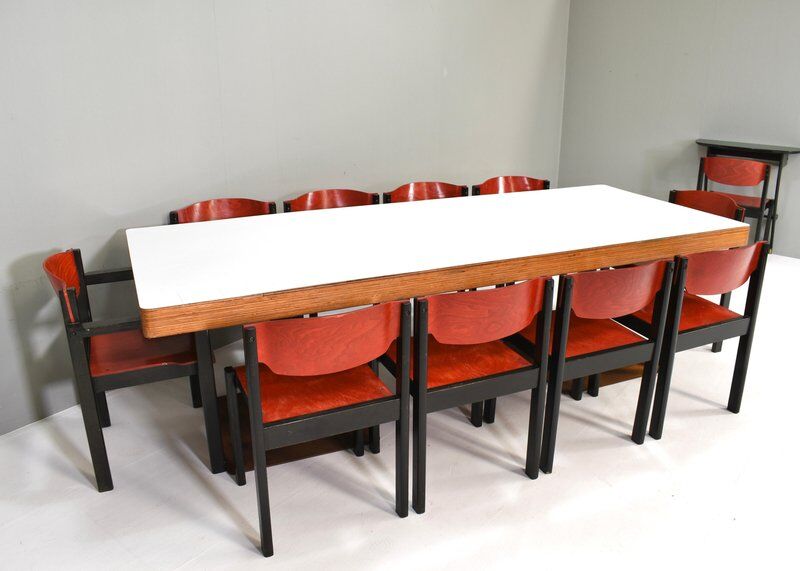 Italian postmodern stacking chairs in Sottsass style, Italy, 1970s, set of 14