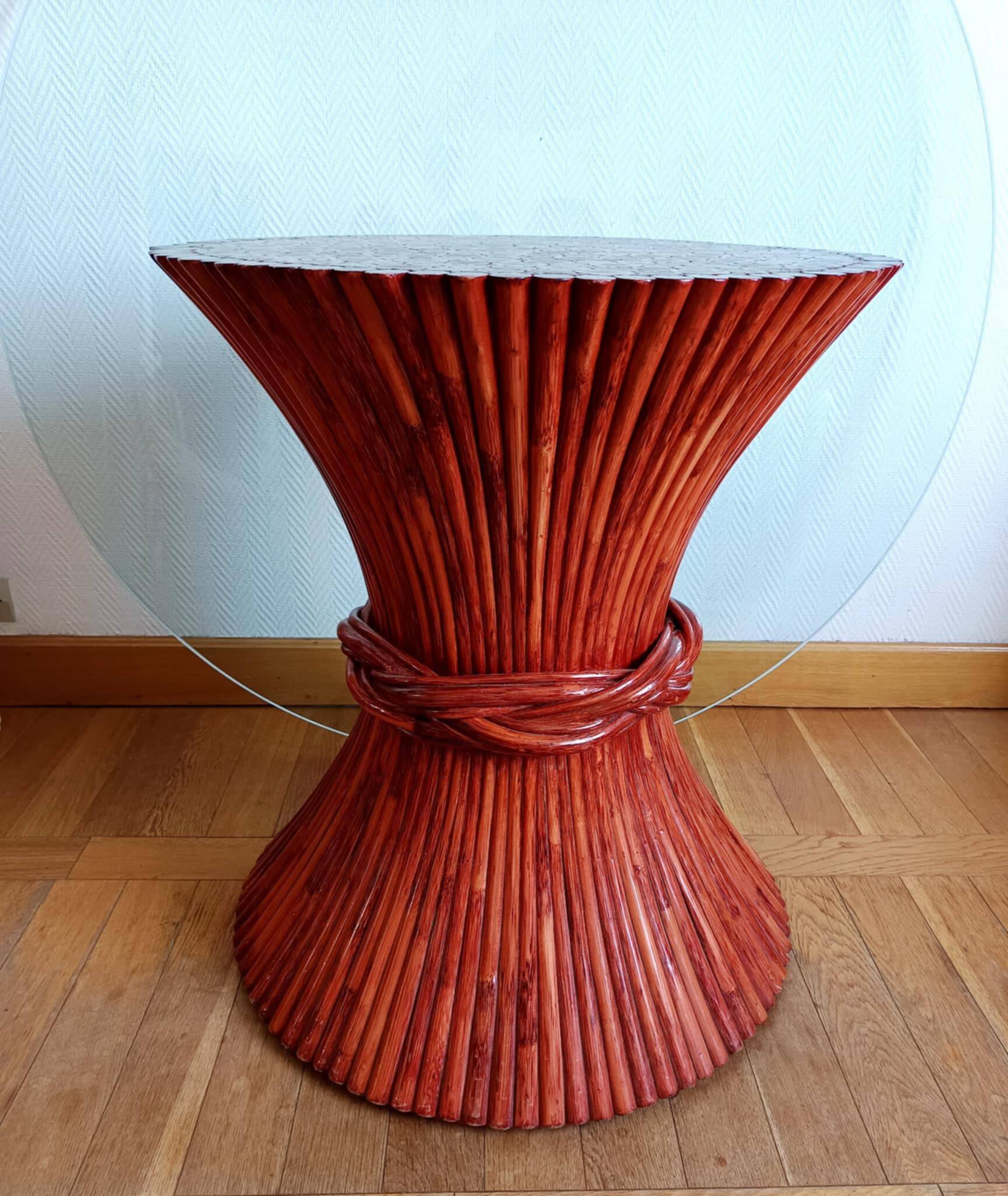 Maugrion Roche Bobois prestige rattan wheat ear table 1980