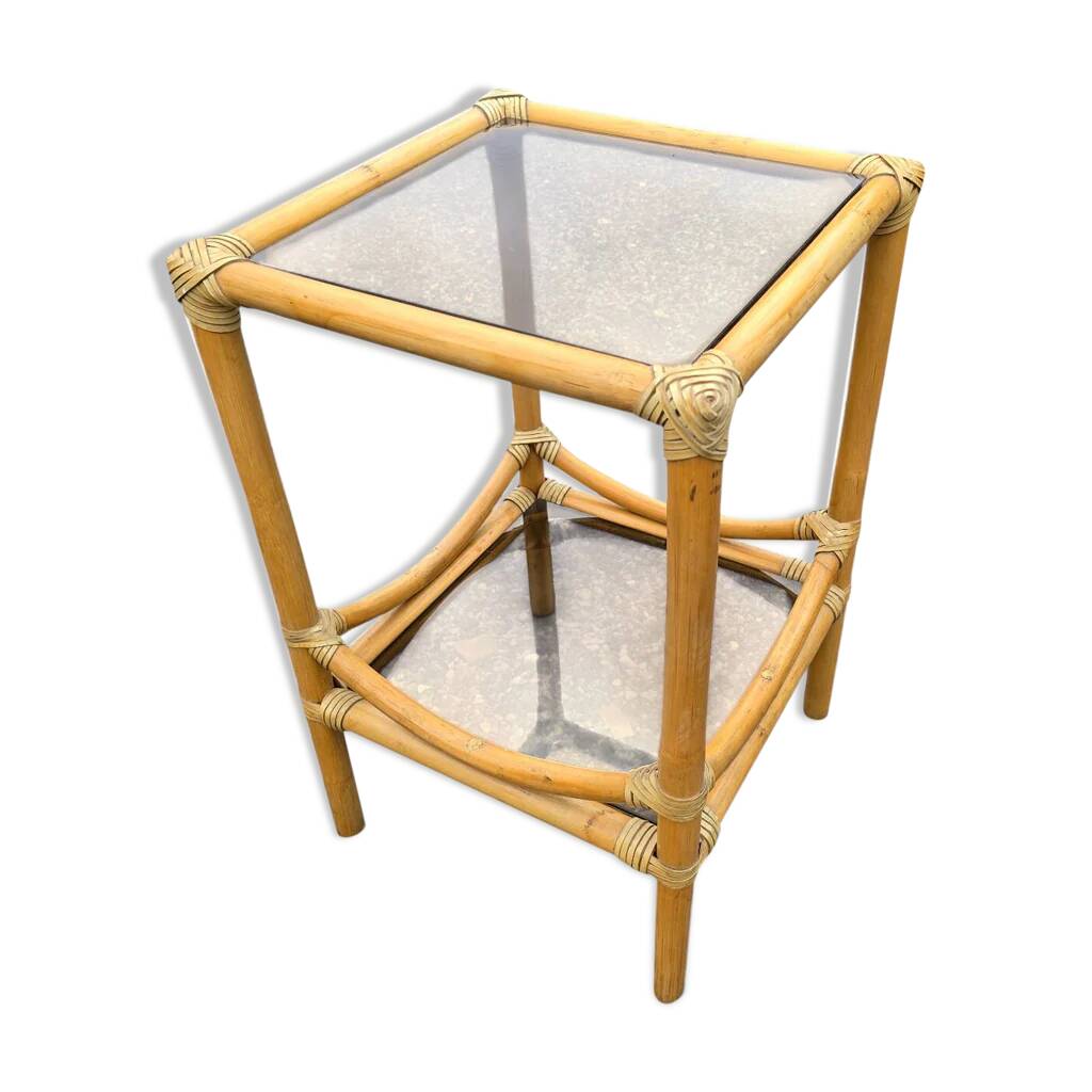 Table d'appoint en bambou et plateaux en verre