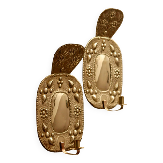 Pair of Large Early-Century Sweden Brass Sconces