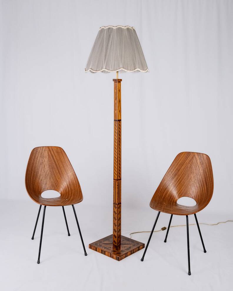 Lampadaire Art Deco en marqueterie, France, 1930s