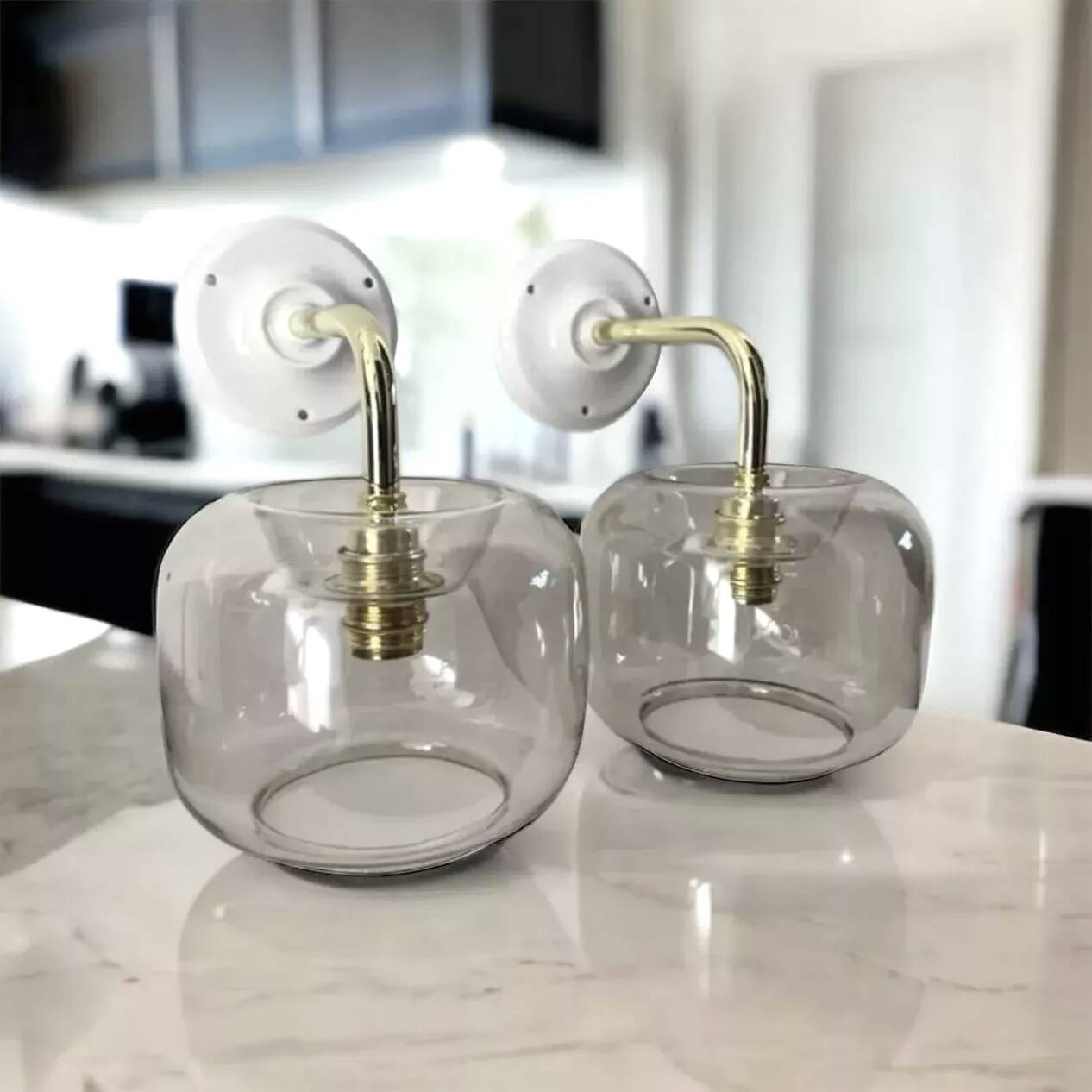 Pair of smoked glass wall sconces