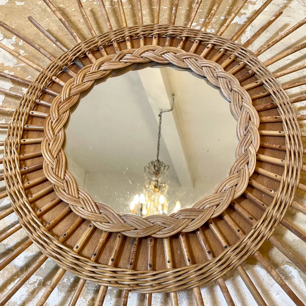 Rattan and wicker sun mirror