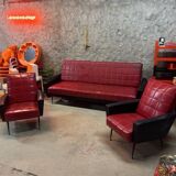 Vintage sofa and 2 armchairs with compass feet