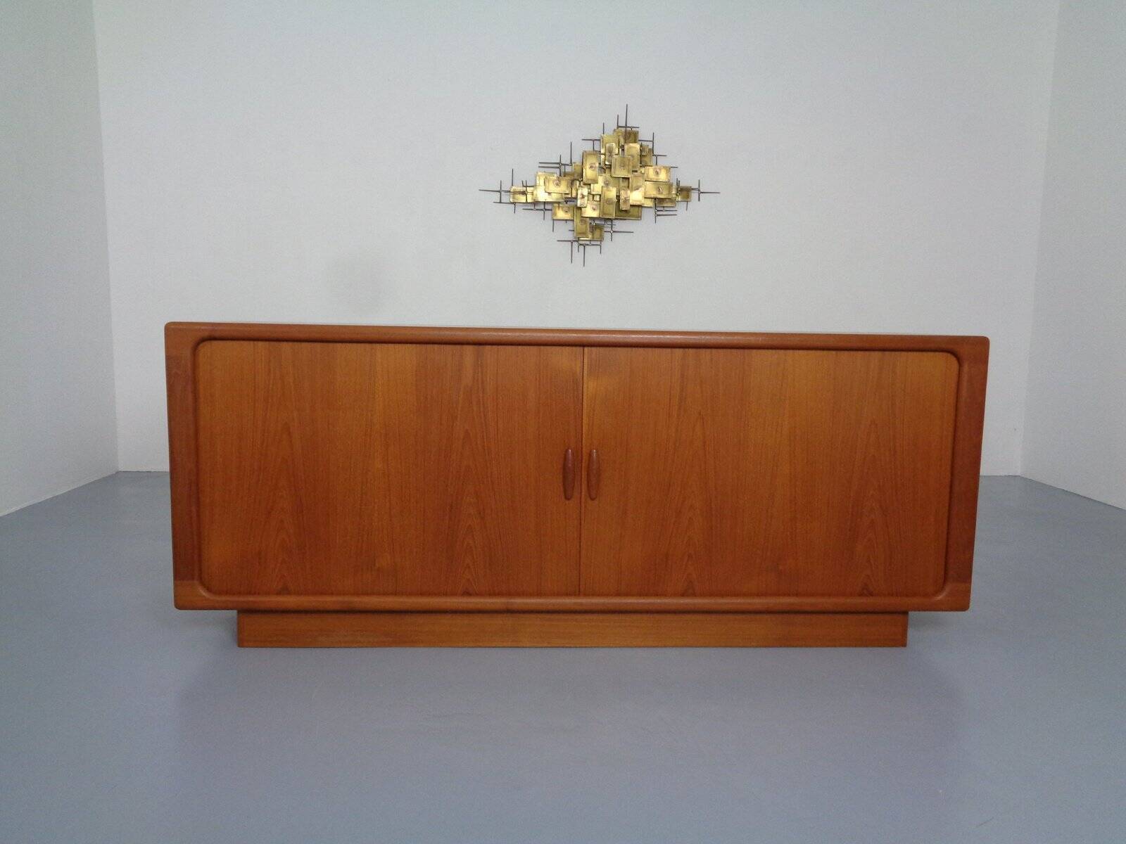 Large teak tambour sideboard from Dyrlund, Denmark, 1970s.