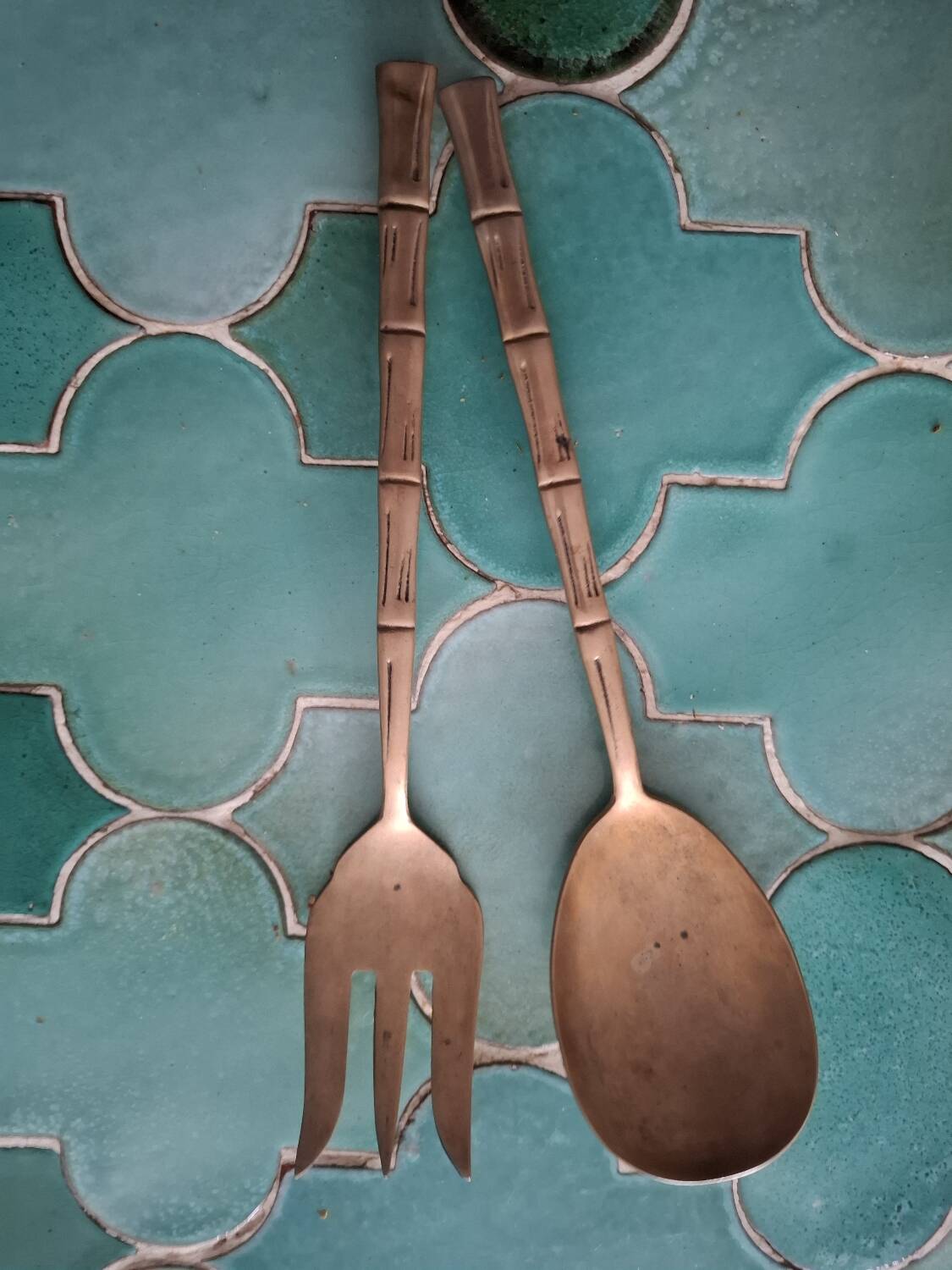 Vintage bamboo gilded brass cutlery