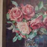 Framed watercolour of roses, signed.