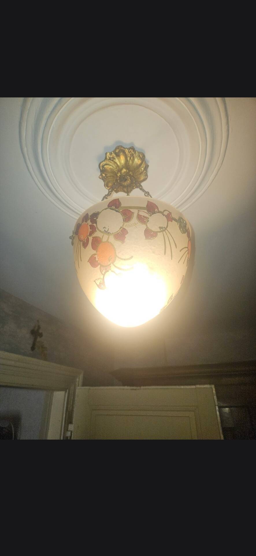 Light / art deco suspension in enamelled glass – signed lemiere