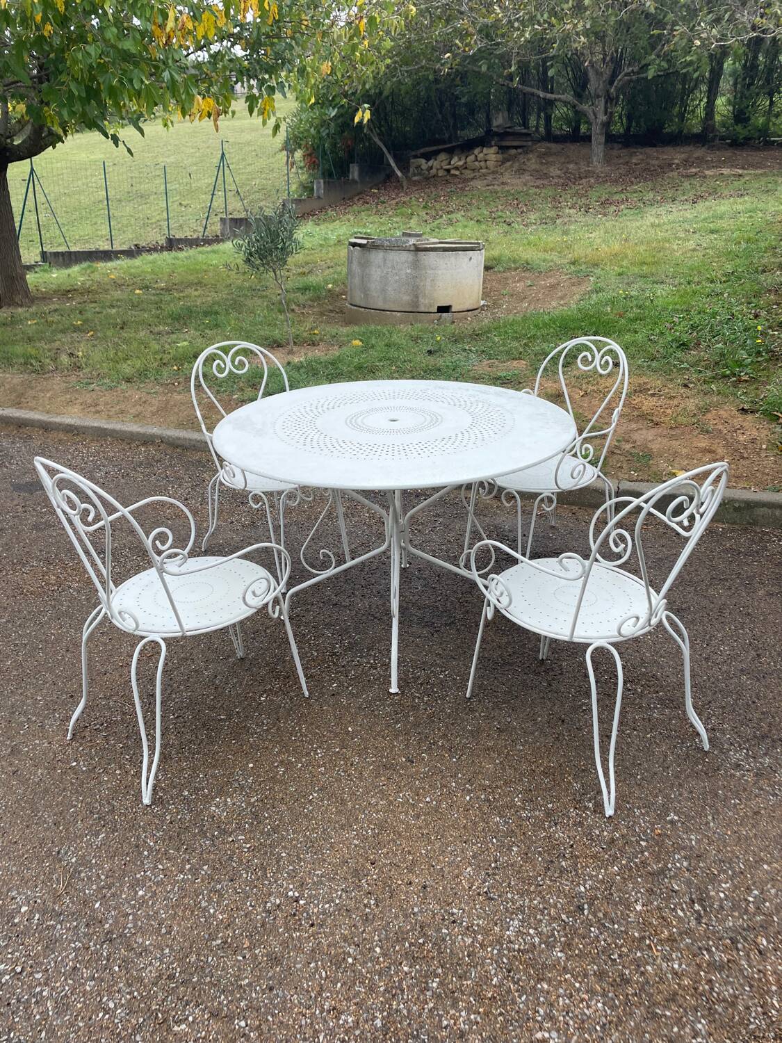 Ensemble salon de jardin en fer forgé avec 4 chaises