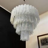 Lustre à plusieurs niveaux en verre de murano vintage - 78 verres blanc d'albatre