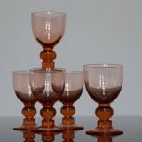 5 verres anciens à pied rose vintage