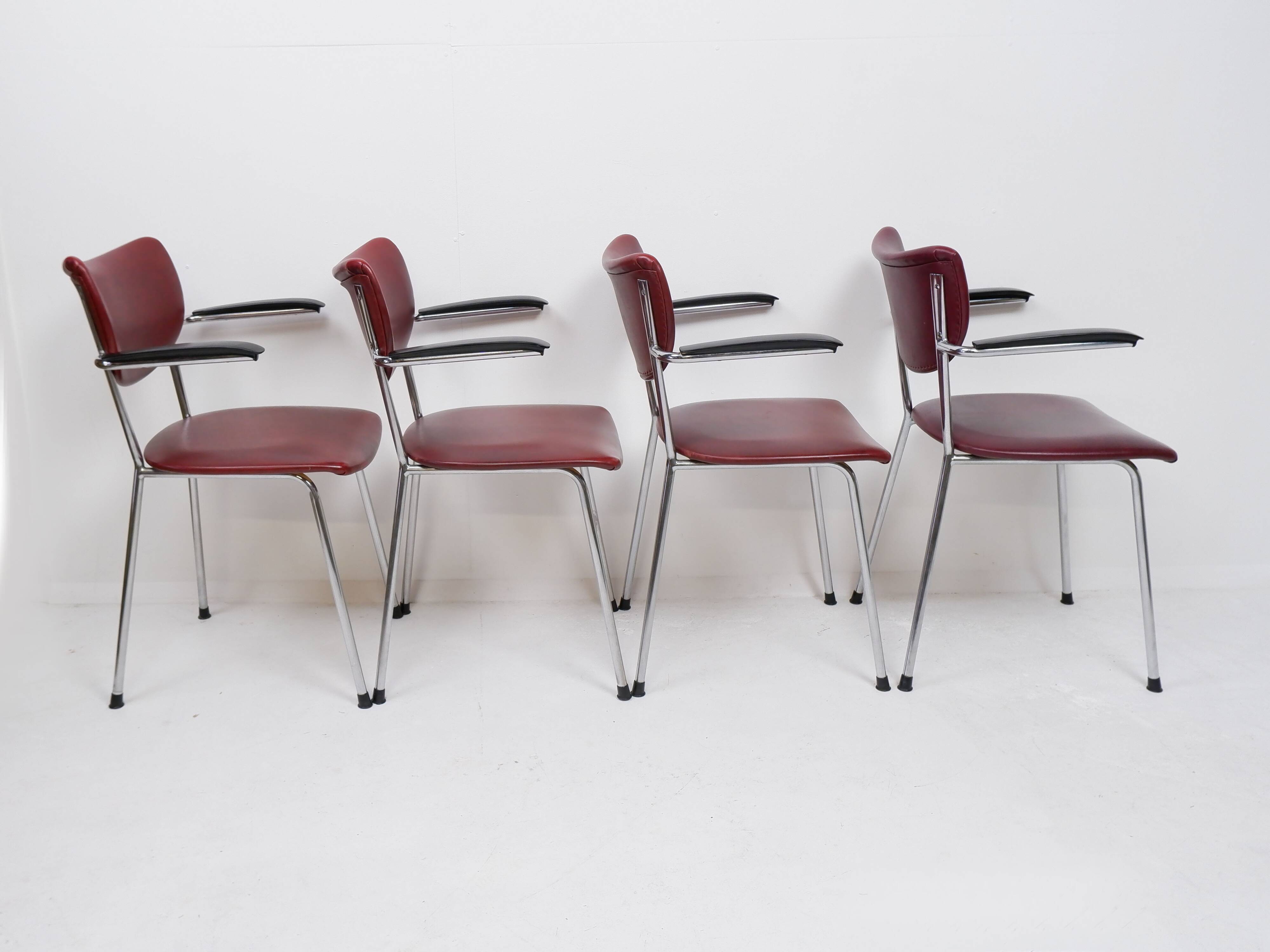 Set of 4 De Wit Dining chairs, 1960s