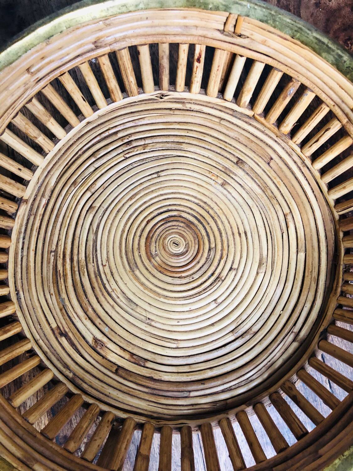 Large rattan and brass basket by Gabriella Crespi. Italy. 1970