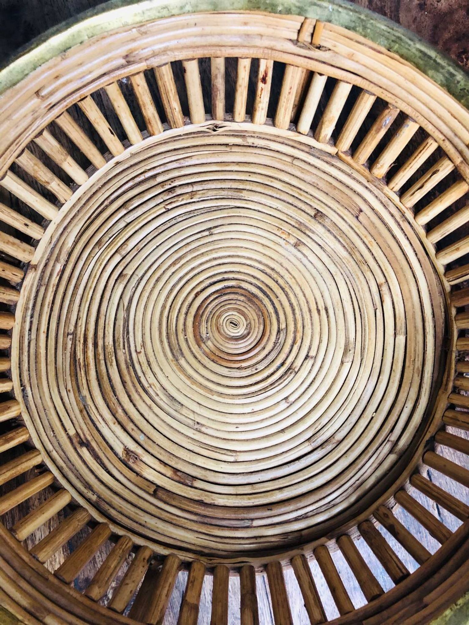 Large rattan and brass basket by Gabriella Crespi. Italy. 1970