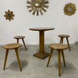 Set table and 4 wooden stools bistrot design of the 50