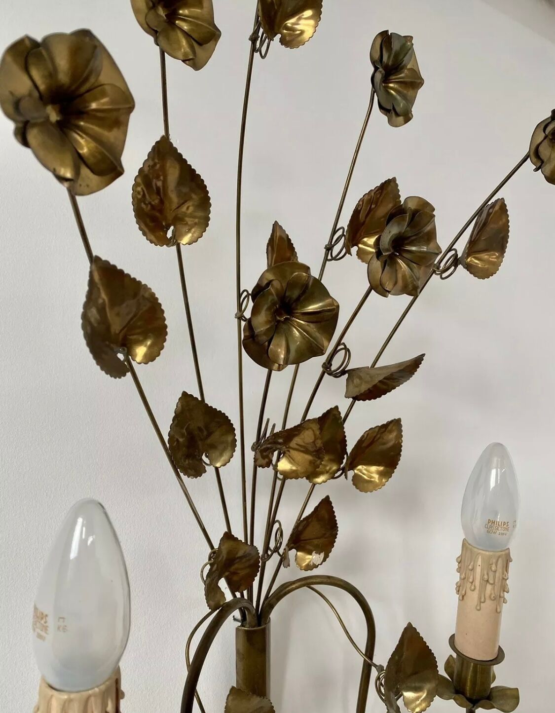 Wall lamp golden brass flowers style Hollywood Regency year 70