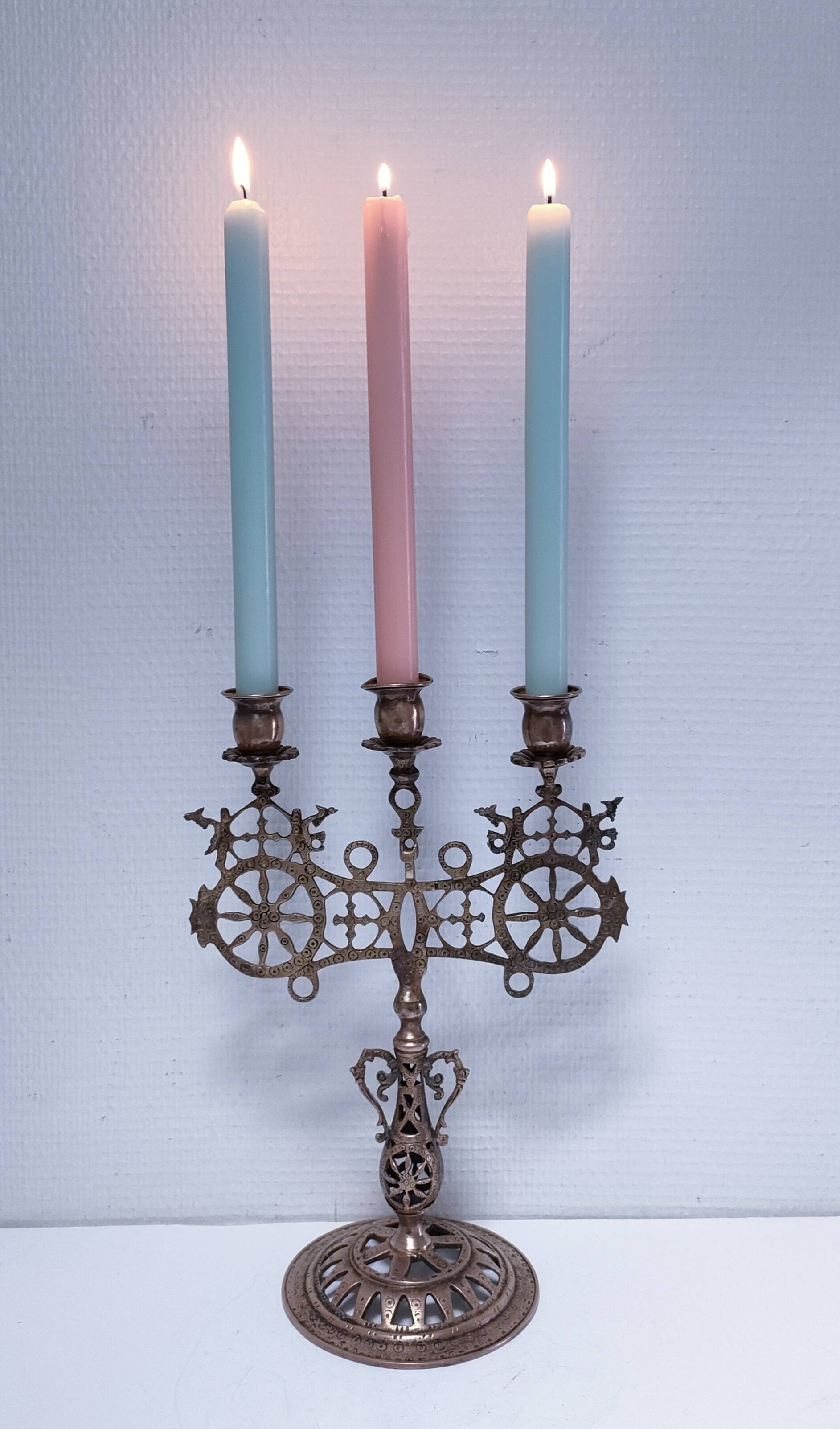 candelabrum decorative peacock wheels solid brass three lights