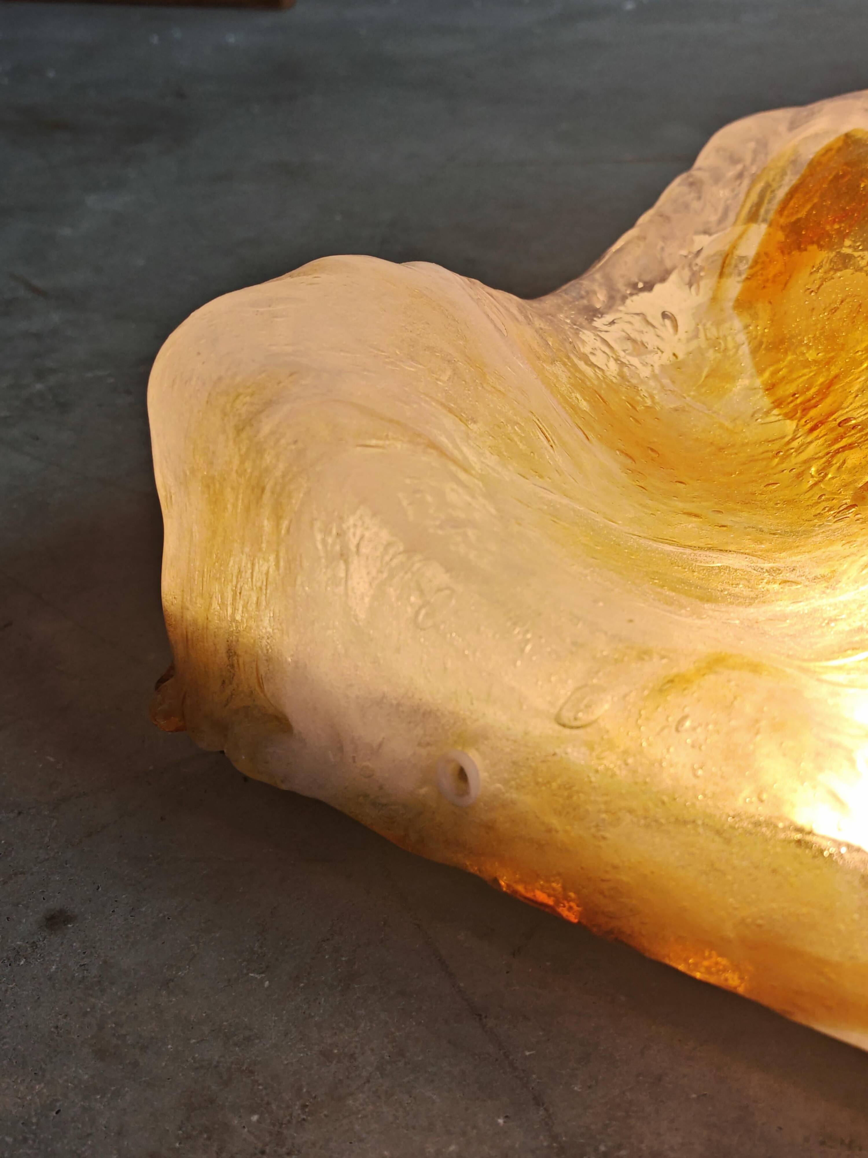 'Wave' ceiling light in amber glass by Mazzega from the 1970s.