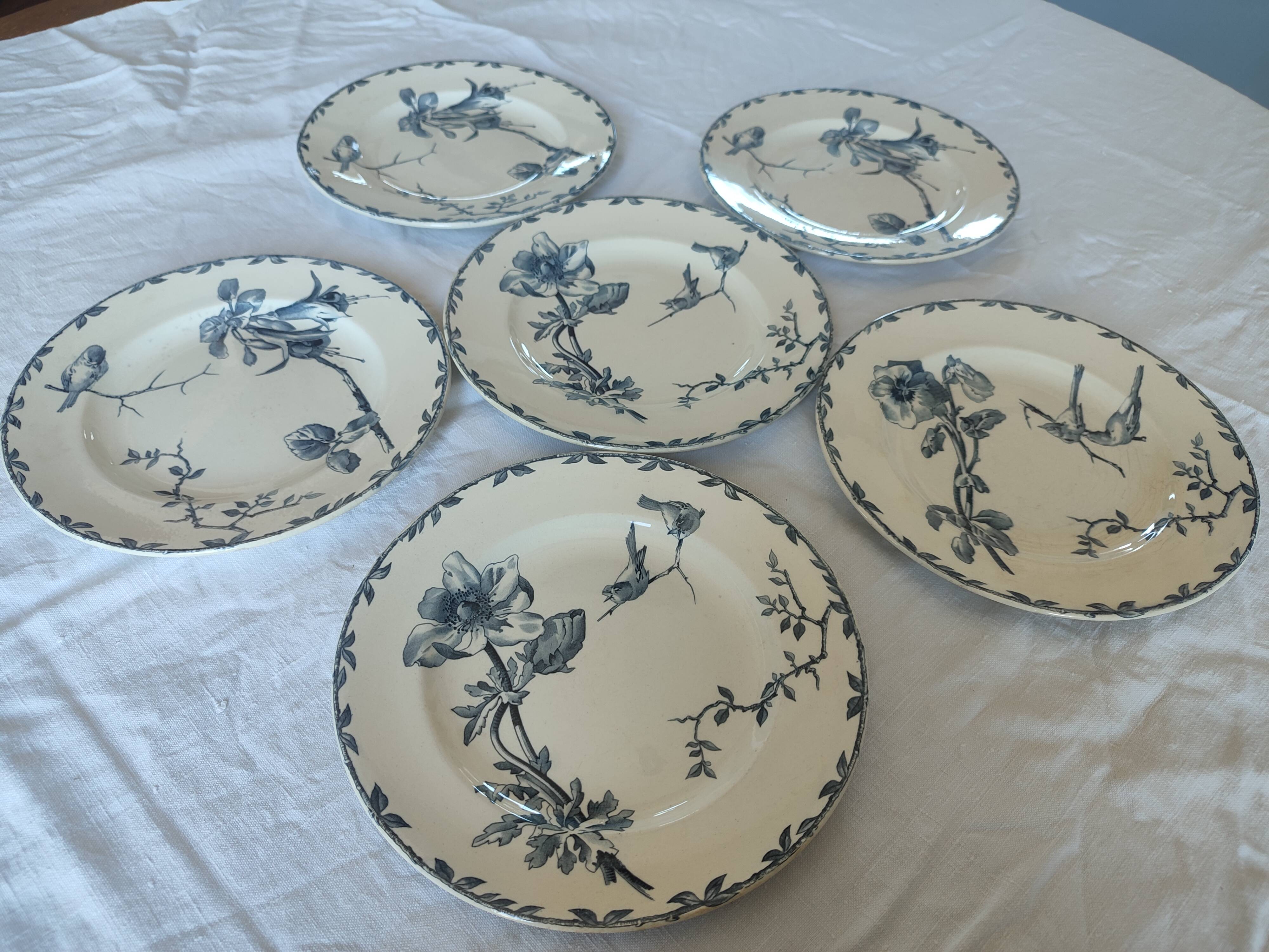 6 “Oxford” ironstone dessert plates from Choisy le Roi