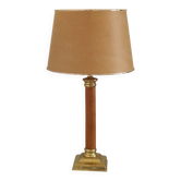 Tall French Mid Century Table Lamp Square Base With Beige and Gold Shade
