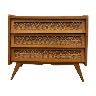 Wooden and vintage rattan