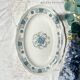 Oval dish Moulin des loups orchis sévigné floral pattern blue gray