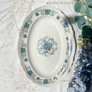 Oval dish Moulin des loups orchis sévigné floral pattern blue gray