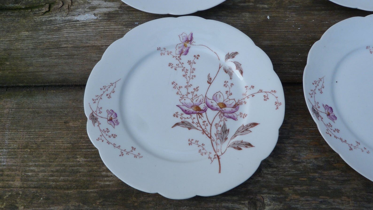 Lot of 5 old dessert plates patterned flowers