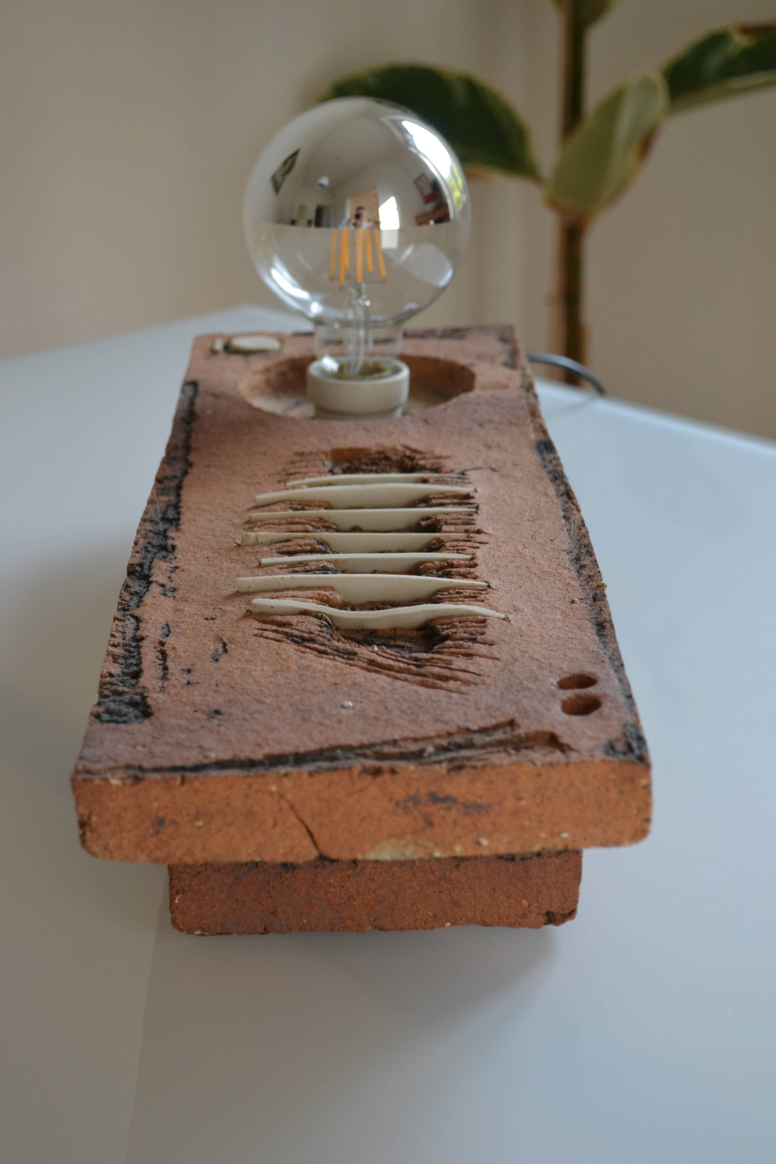 Vintage 1970s Brutalist Modernist Ceramic Table Lamp