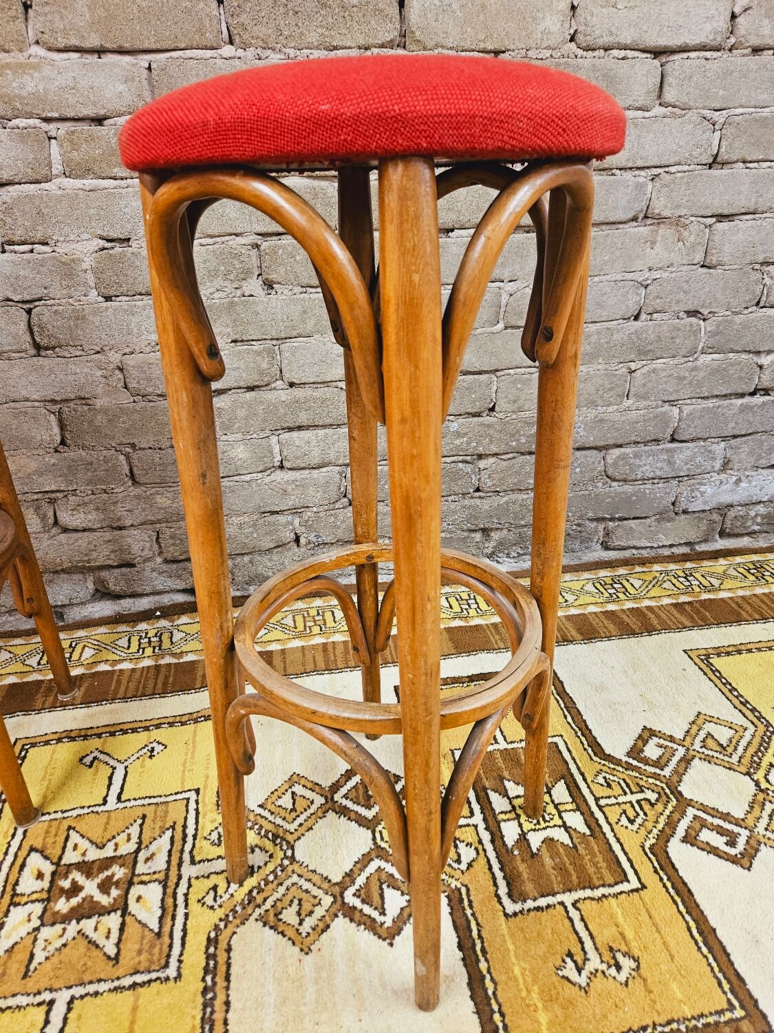 Set de 3 tabourets de bar en bois courbé 1960