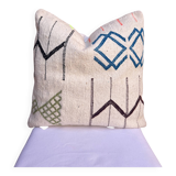 Housse de coussin marocaine blanche faite à la main (45 x 45 cm)
