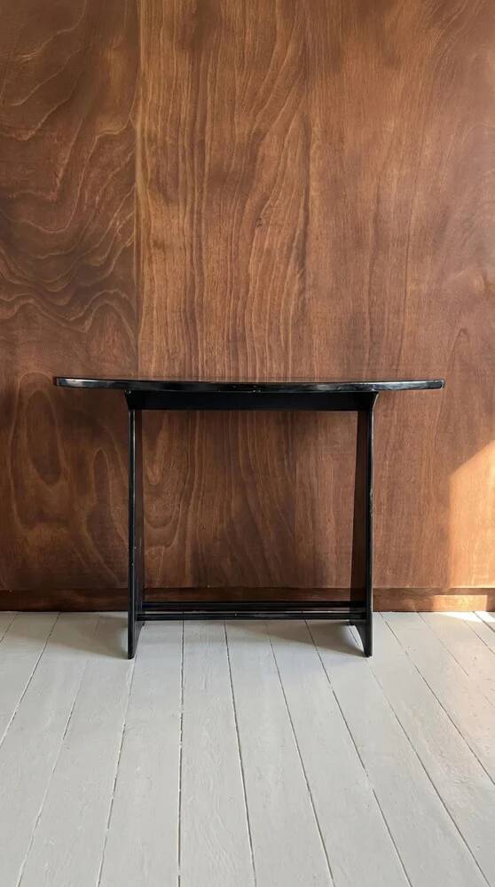 Console demi-lune vintage en bois laqué noir