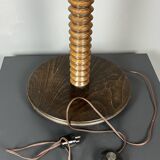 Large 95 cm midcentury brutalist wood turned mushroom table lamp, 1950s