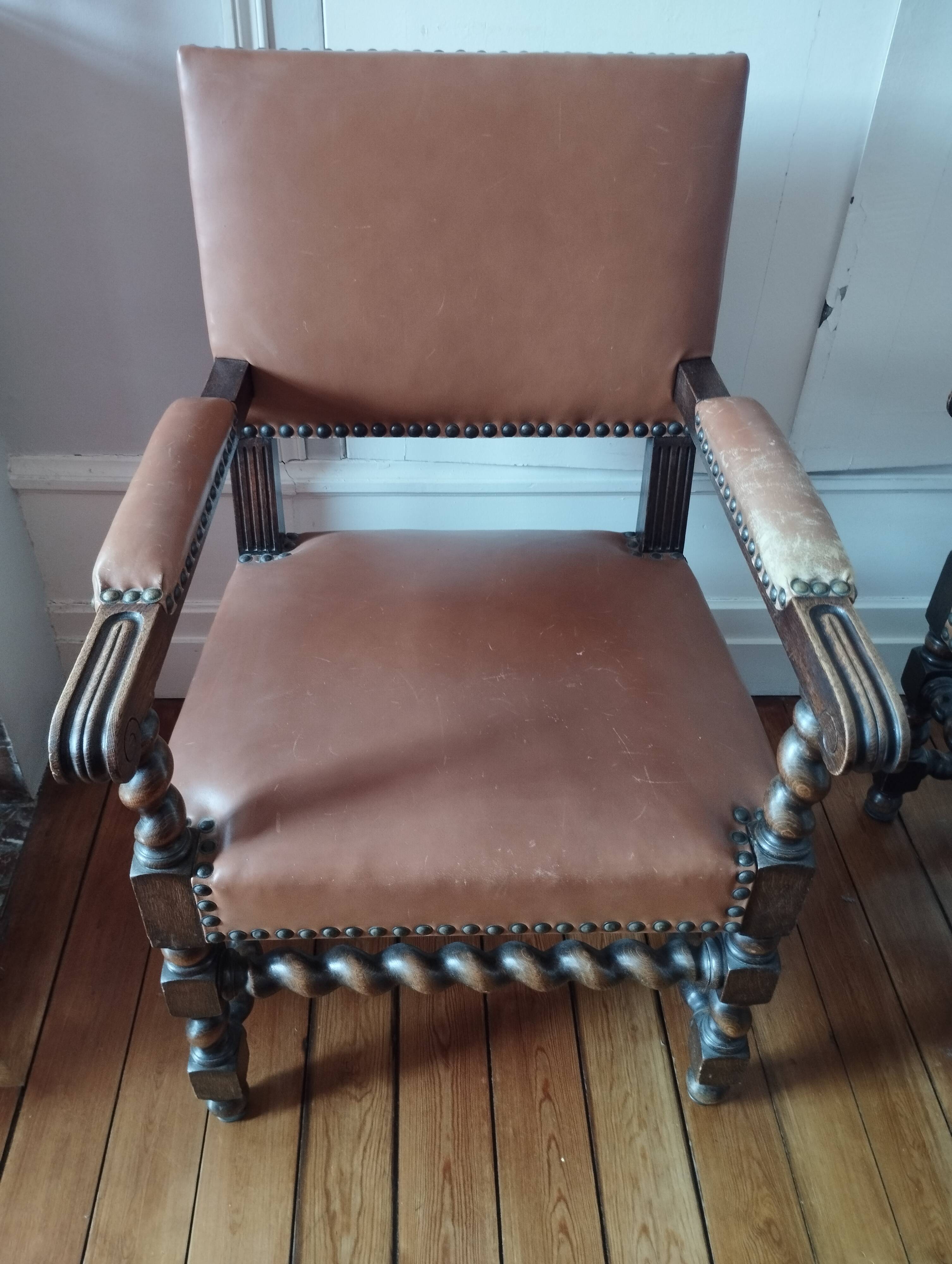 3 Louis XIII style armchairs