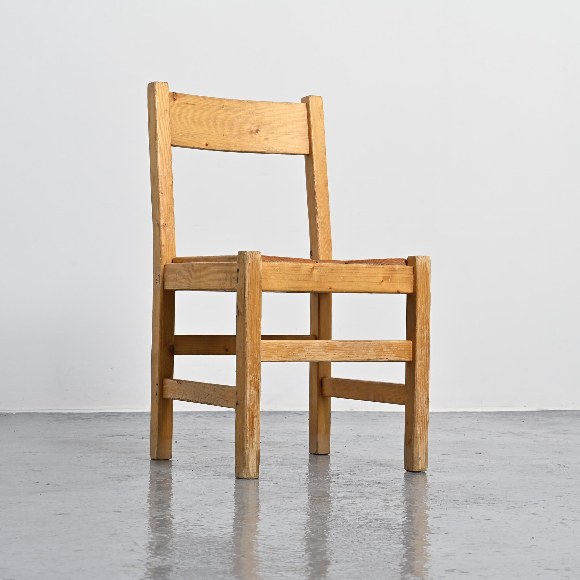 Pair of pine chairs, Maison Regain, France, circa 1970.