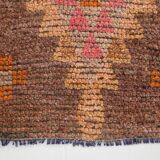 3x7 Brown Hot Pink Turkish Vintage Runner Rug, 92x227Cm