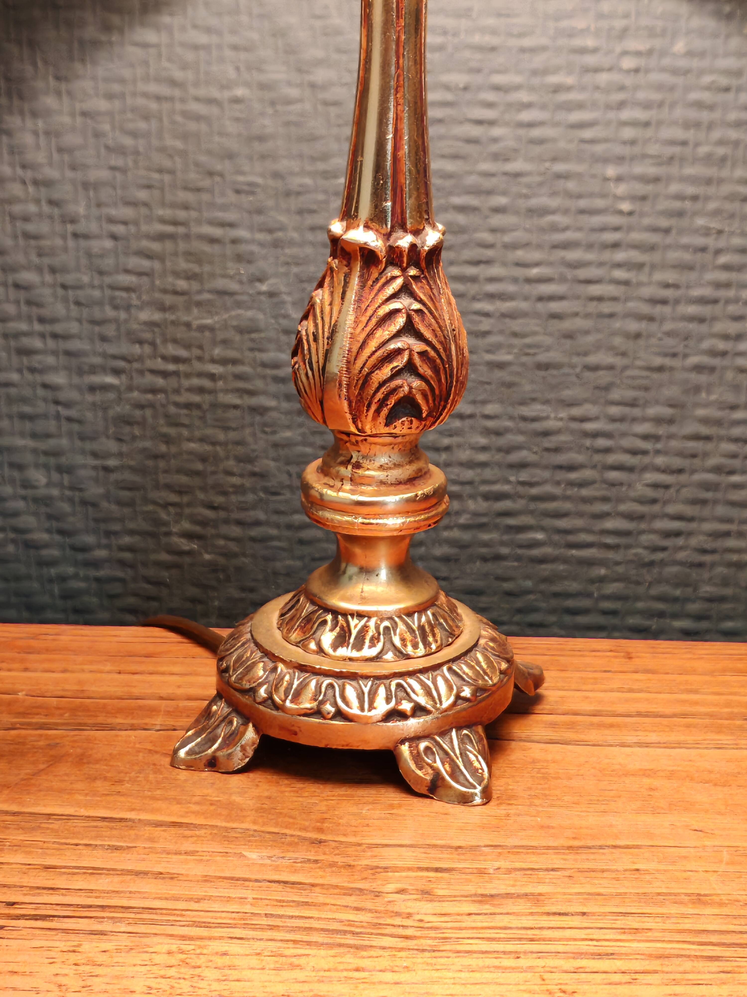 Vintage Gold Brass Table Lamp – Pleated Umbrella Style Lampshade