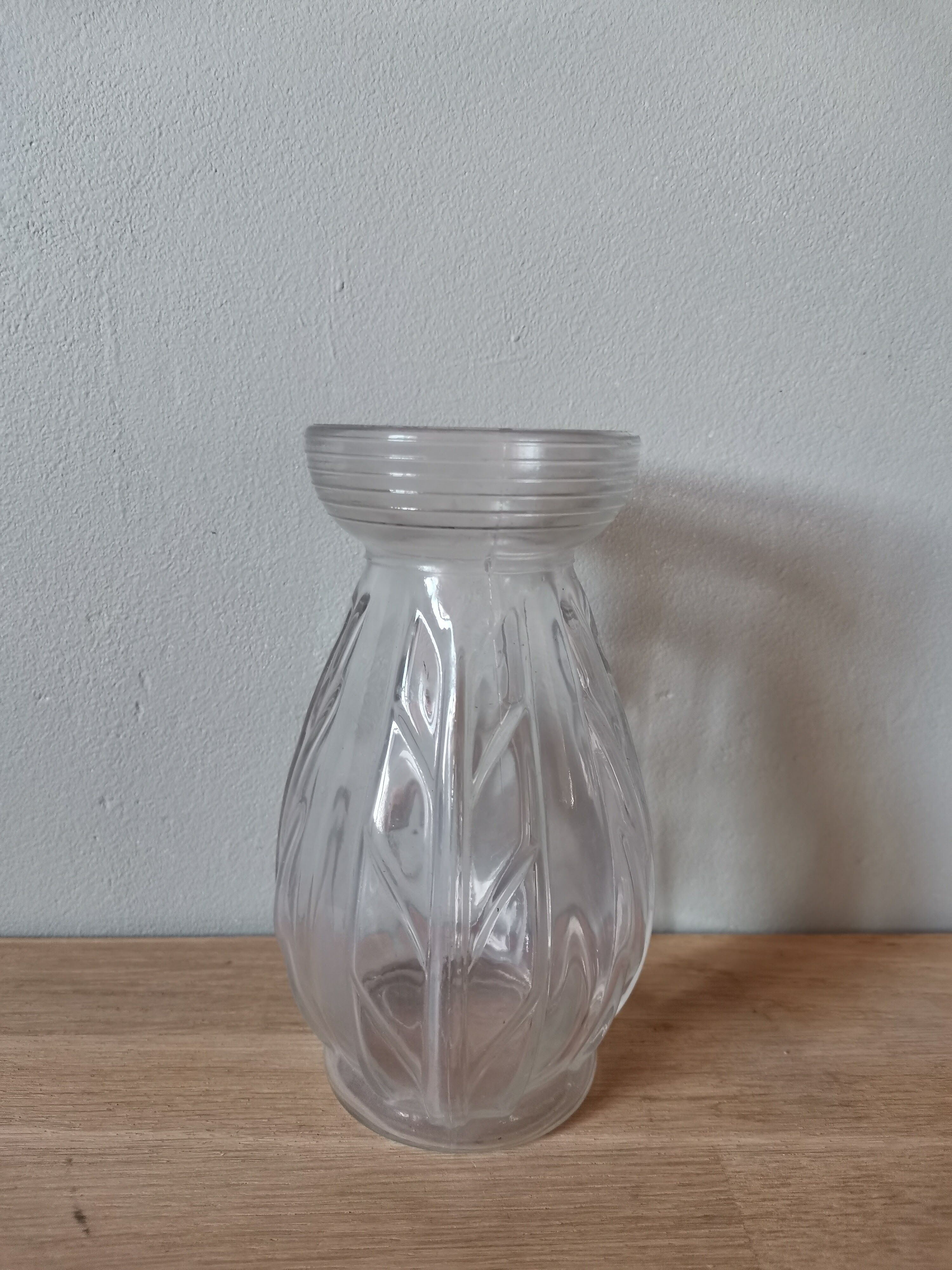 Vintage molded glass bulb vase leaf pattern