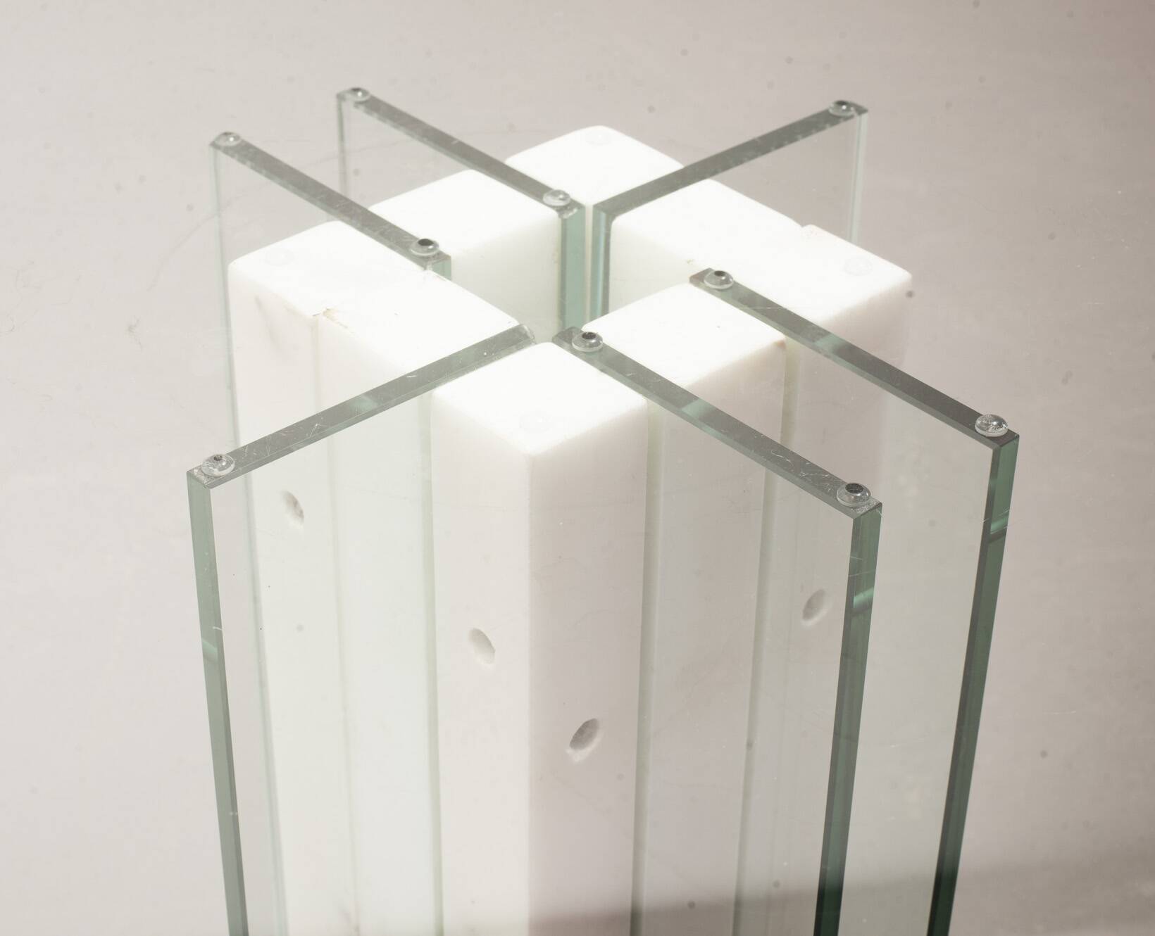 White Marble Italian Square Side Table with Glass Top and Lighting Option