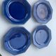 4 octagonal flat plates terre de Provence blue ceramic glazed vintage