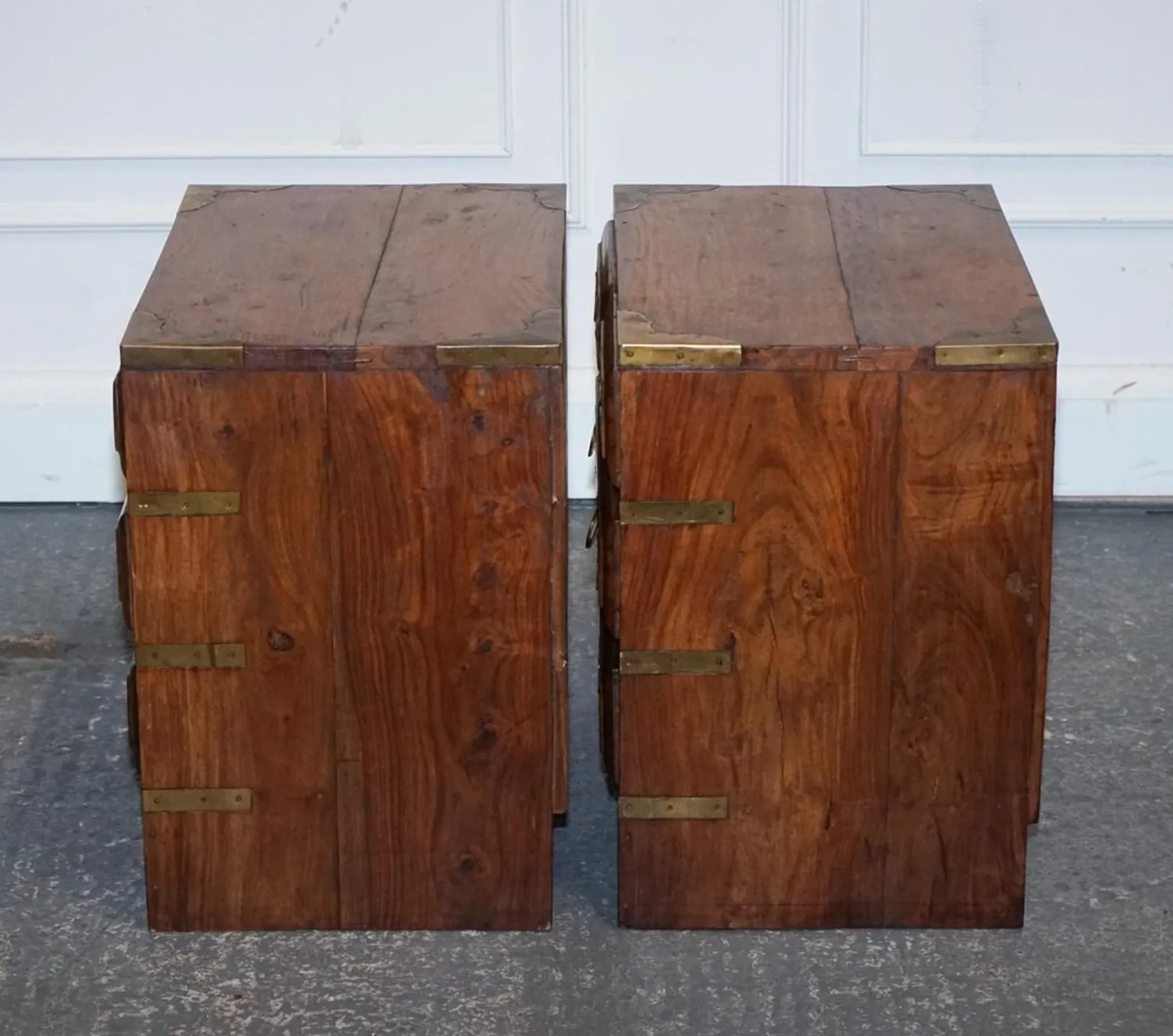 Vintage Military Campaign Brass Bedside Tables, Set of 2