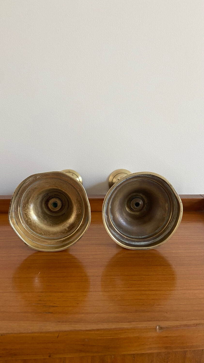 Pair of antique brass push candlesticks