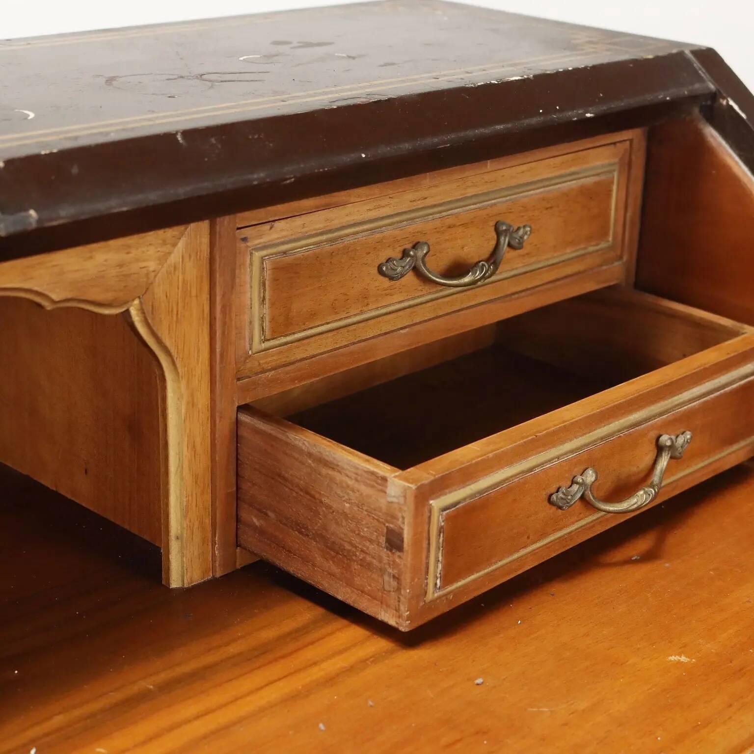 Antique Chinese-style walnut drop-leaf secretary cabinet, Italy, 20th century.