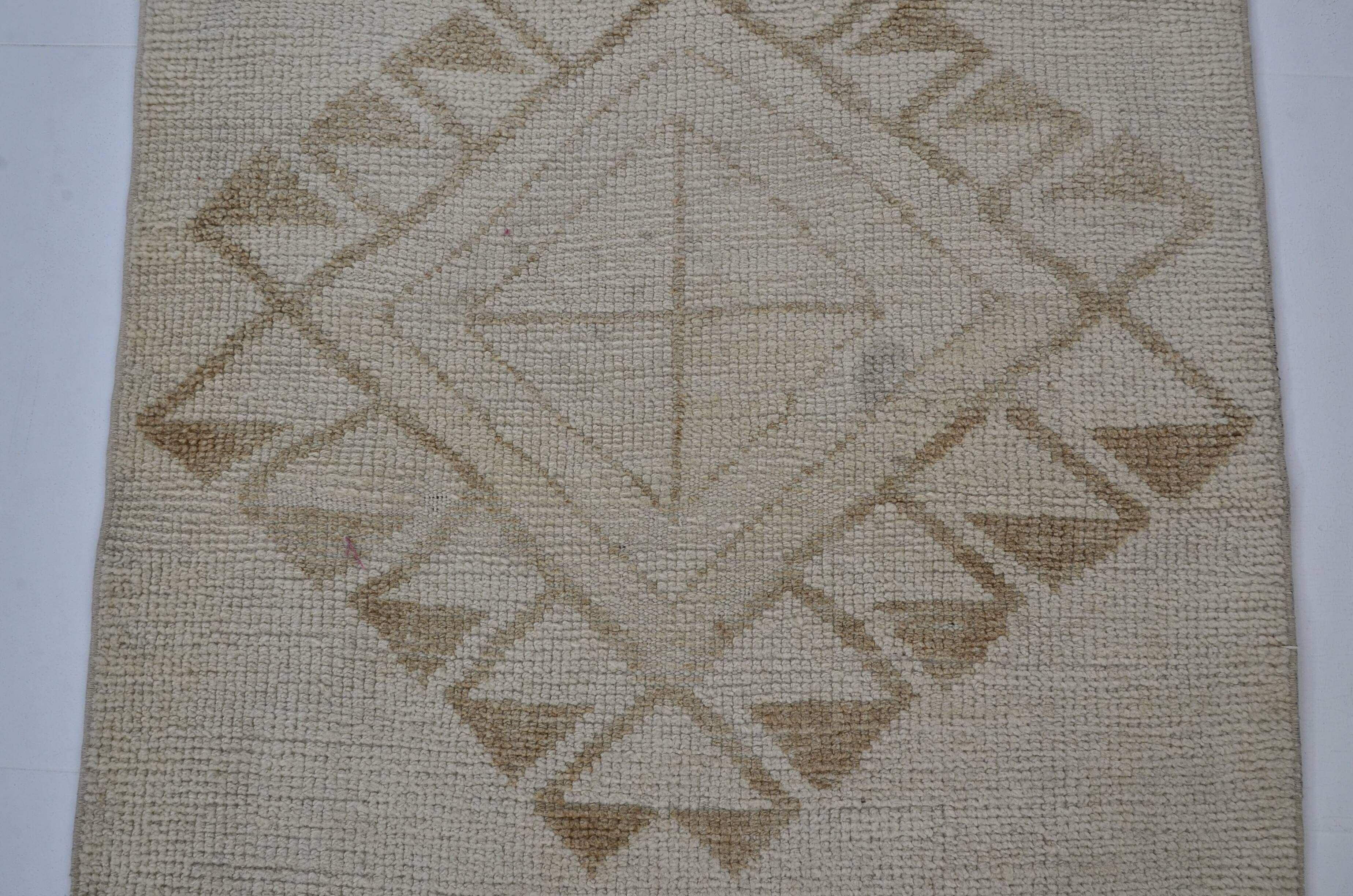 White Oushak Floral Runner Rug sku 2125