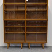 Bibliothèque vitrée 4 modules en chêne blond, France vers 1960