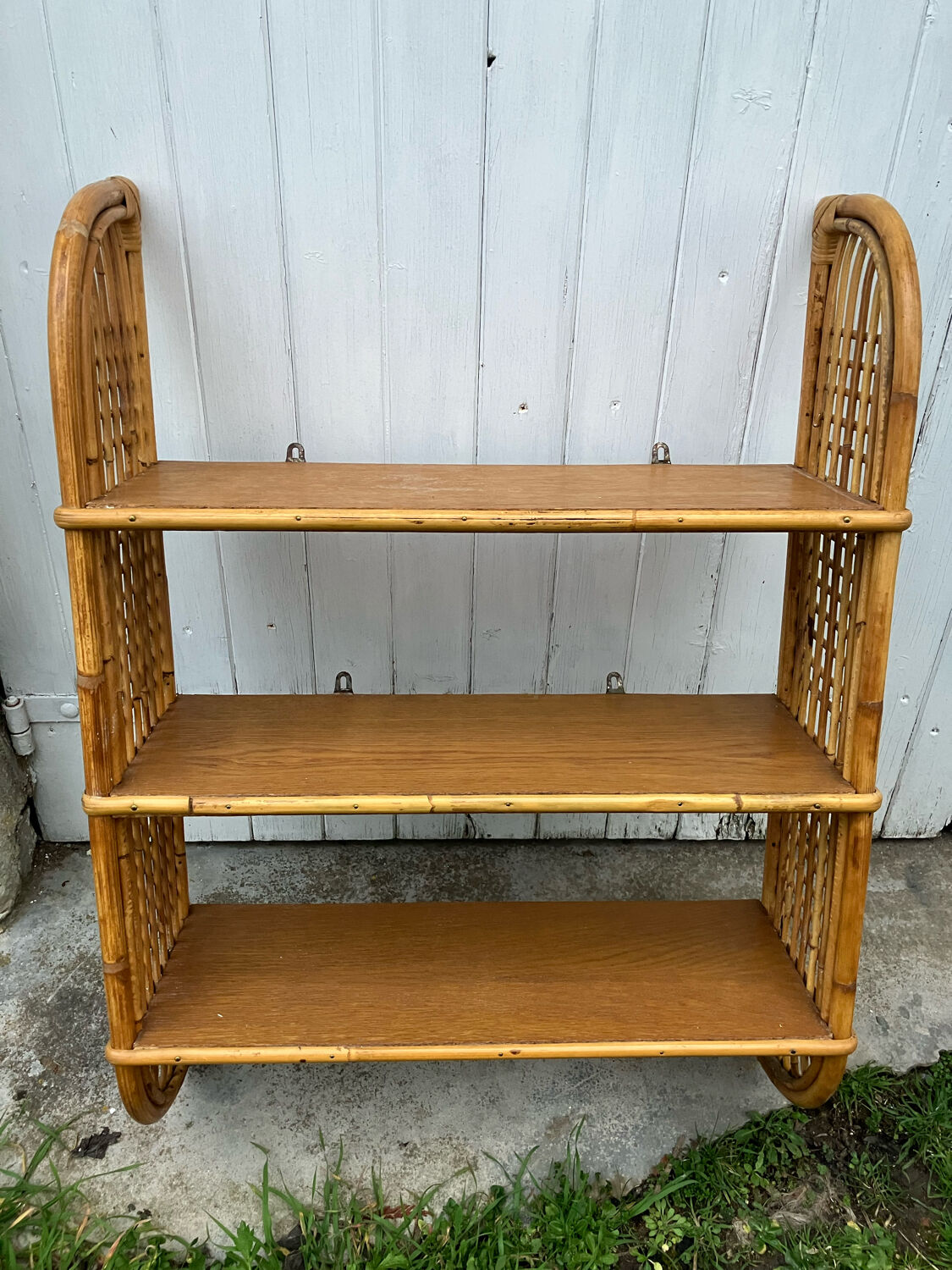 Vintage rattan wall shelf