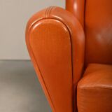 Illum Wikkelsø Wingback Armchair Model 110 in Cognac Leather, Denmark 1960s