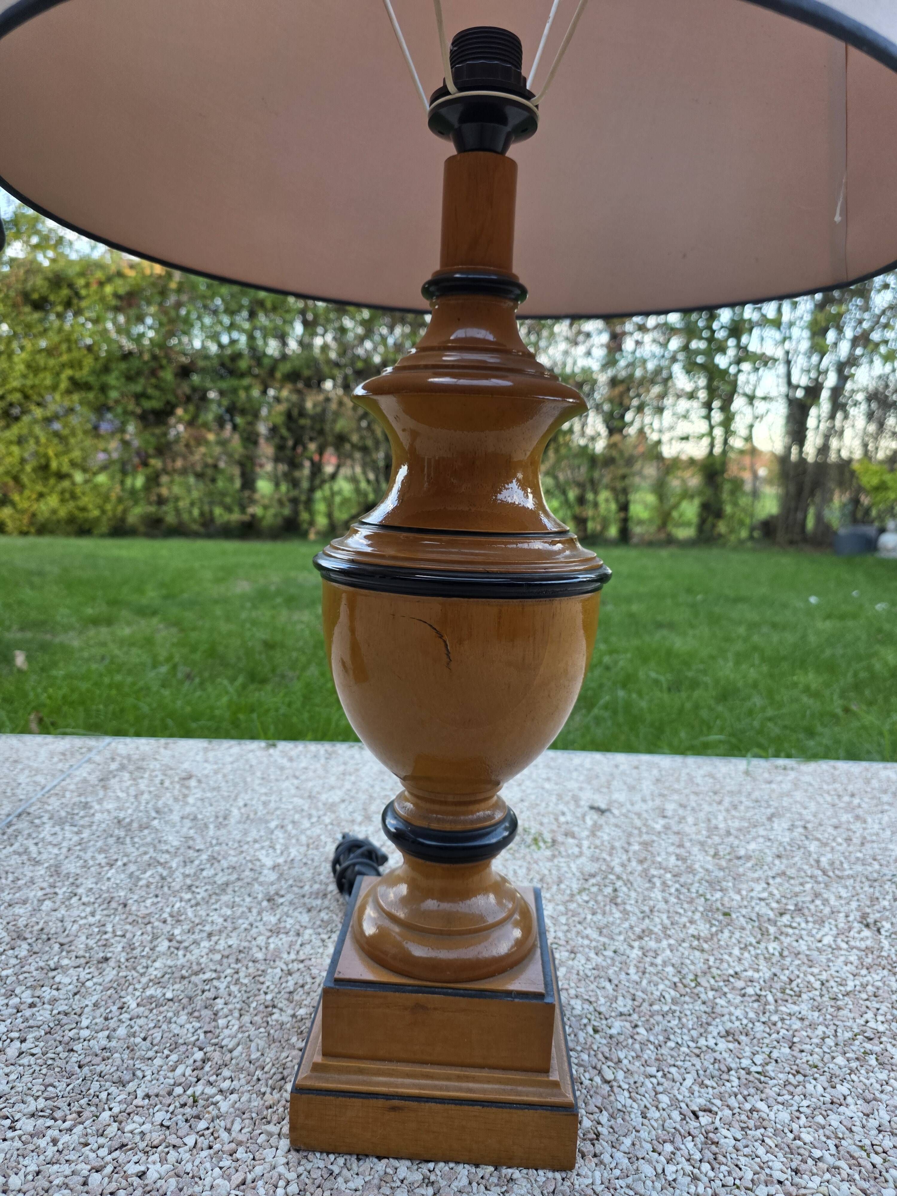 Pair of large Le Dauphin Verdennes lamps made of turned wood from the 1970s.