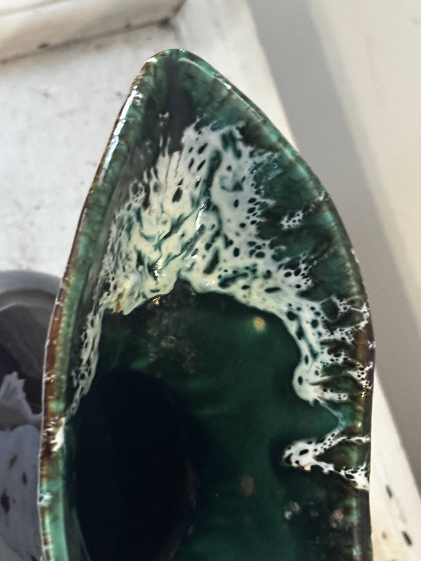 Sculptural pitcher Vallauris in glazed ceramic green and brown, France